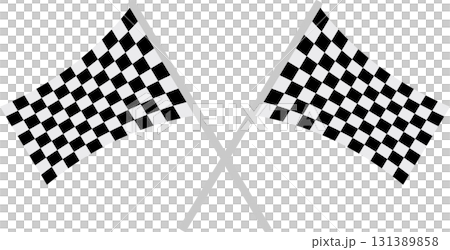 Black and white checkered flags are crossed, symbolizing the end of a race, competition, or event. Black and white checkered flags are crossed, symbolizing the end of a race, competition, or event. 131389858