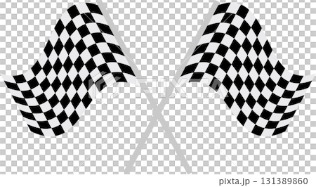 Two crossed checkered flags symbolize victory and the end of a competition, often in racing. Two crossed checkered flags symbolize victory and the end of a competition, often in racing. 131389860