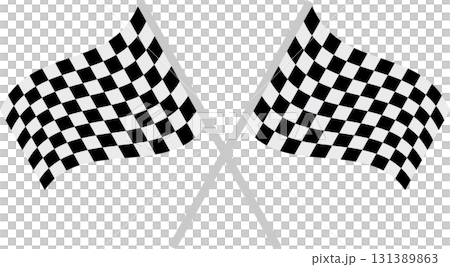 Two crossed checkered flags, commonly used to signal the end of a race or competition. 131389863