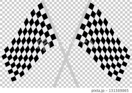 Two black and white checkered flags crossed, signaling the end of a competition or the finish line. 131389865