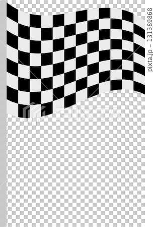 Checkered flag blowing on a pole. Represents victory, racing, speed, and competitive sports. 131389868