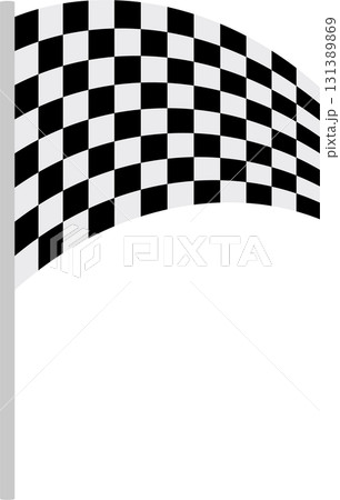 A checkered flag, black and white, indicating the end of a competition or race event. 131389869