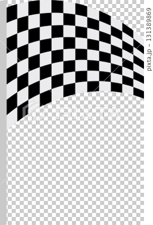 A checkered flag, black and white, indicating the end of a competition or race event. 131389869
