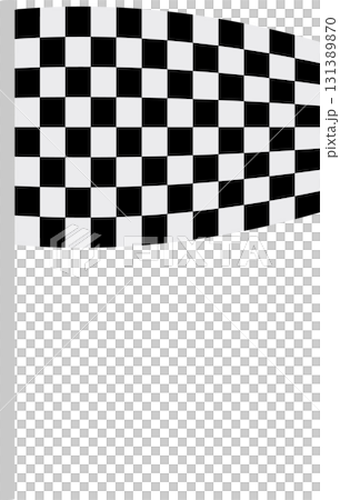 Waving black and white checkered flag atop a grey pole, signifying the end of a race. 131389870