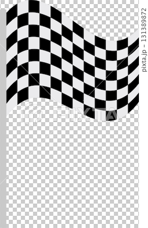 Waving checkered flag signaling the end of a race, indicating victory or goal achievement. 131389872