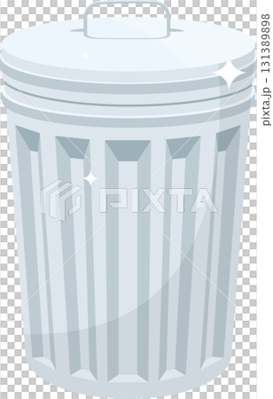 Shiny metallic trash can with lid and handle, clean and tidy for waste disposal. 131389898