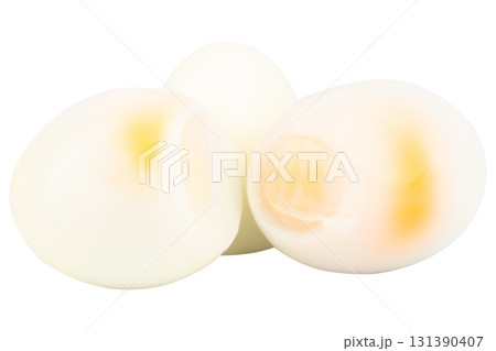 Boiled Egg Halves on White Background 131390407