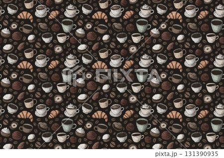 カフェ風手描き　シームレスパターン 131390935