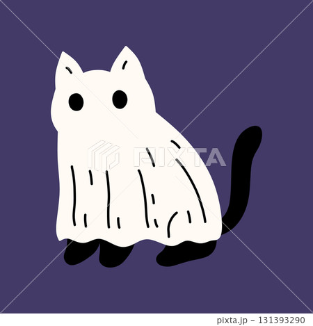 Cute black cat dressed as a ghost 131393290