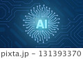 AI processor icon on futuristic circuit board. Vector graphic for technology and artificial intelligence concepts. Technology background of AI microchip and radial circuit lines. 131393370