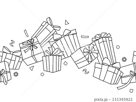 Illustration of gift box. Black line presents gift boxes for celebration, discounts or promotions. Illustration of gift box. Black line presents gift boxes for celebration, discounts or promotions. 131393922
