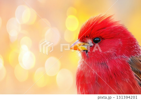 Vibrant red bird gracefully soaring through golden sunlight with dynamic motion against a soft muted backdrop Vibrant red bird gracefully soaring through golden sunlight with dynamic motion against a soft muted backdrop 131394201