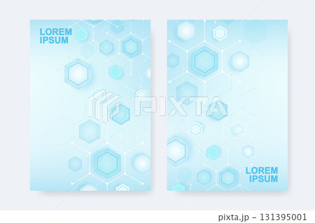 Modern templates for brochure magazine leaflet flyer cover booklet annual report. Modern futuristic hexagonal pattern with particle, molecule structure for medical, technology, chemistry, science. 131395001