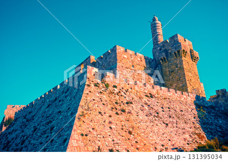 Ancient wall in old city Jerusalem. Western wall, Israel 131395034