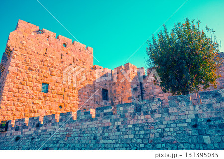 Ancient wall in old city Jerusalem. Western wall, Israel 131395035