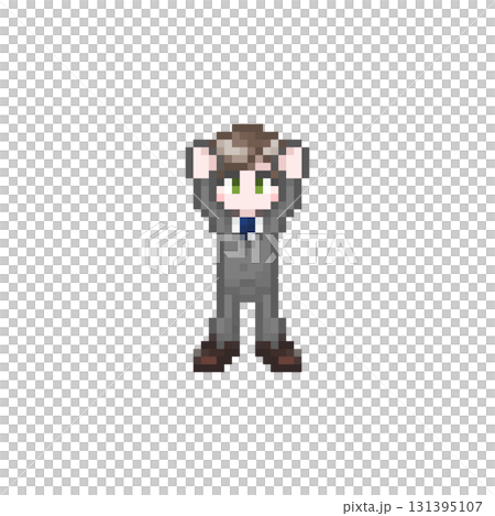 A male office worker in a suit cheering in a dot picture A male office worker in a suit cheering in a dot picture 131395107