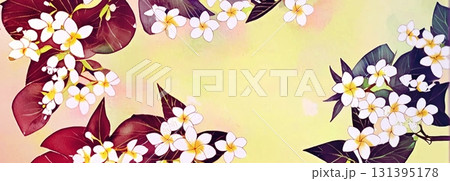 背景素材　背景画像　パターン素材　背景イラスト　壁紙　水彩画風　プルメリア　黄色 131395178