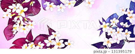 背景素材　背景画像　パターン素材　背景イラスト　壁紙　水彩画風　プルメリア　薄紫 131395179