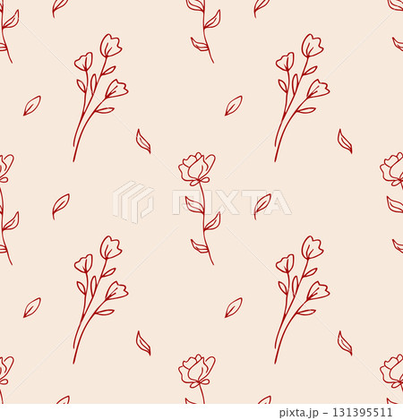 Abstract Seamless pattern with red flowers doodles 131395511