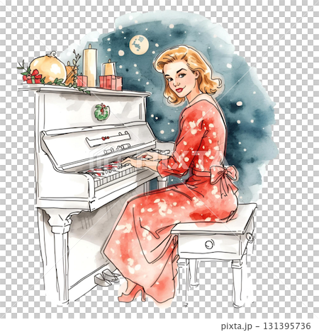 雪夜彈鋼琴的時尚女子(聖誕節) 雪夜彈鋼琴的時尚女子(聖誕節) 131395736