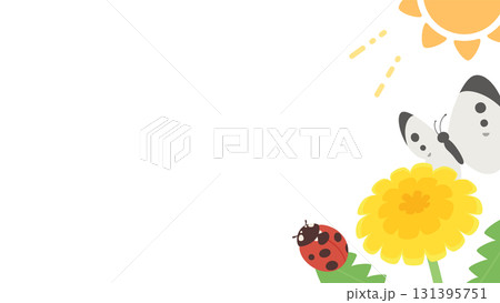 かわいい春の生き物の背景イラスト_16:9 131395751