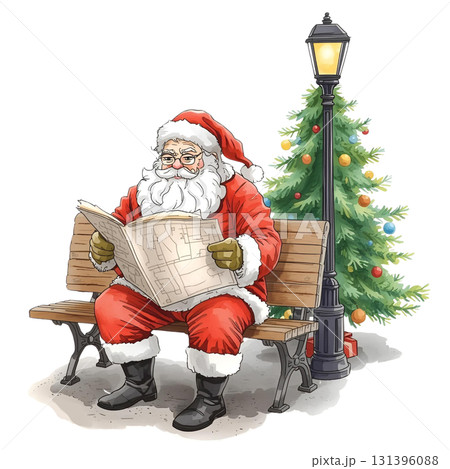 ベンチで地図を読むサンタクロース(水彩風) ベンチで地図を読むサンタクロース(水彩風) 131396088