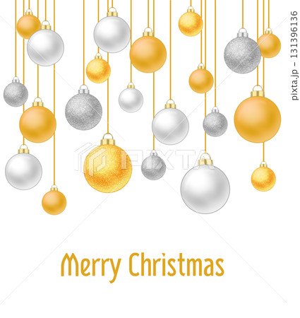 金色と銀色のクリスマスボールのイラスト・メッセージあり 金色と銀色のクリスマスボールのイラスト・メッセージあり 131396136