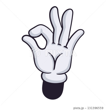 Gloved comic hand. Okay gesture, comic book character body part, comic mascot hand in glove flat vector illustration. Cartoon comic hand Gloved comic hand. Okay gesture, comic book character body part, comic mascot hand in glove flat vector illustration. Cartoon comic hand 131396559