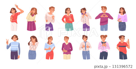 People showing positive gestures. Cheerful characters with thumbs up and ok signs, positive person communication gestures flat vector illustration set. Happy characters body language People showing positive gestures. Cheerful characters with thumbs up and ok signs, positive person communication gestures flat vector illustration set. Happy characters body language 131396572