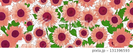 背景素材　背景画像　パターン素材　背景イラスト　壁紙　水彩画風　ヒマワリ　茶色 131396593