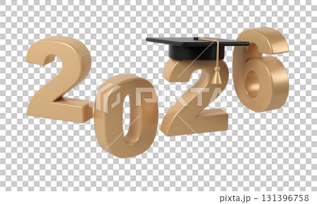 Golden 3d numbers forming 2026 with a graduation cap the 2. Symbolizing academic and success achievement future Golden 3d numbers forming 2026 with a graduation cap the 2. Symbolizing academic and success achievement future 131396758