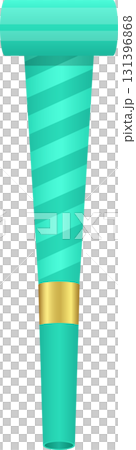 Cartoon illustration of a striped turquoise party blower with a gold band against black background. Cartoon illustration of a striped turquoise party blower with a gold band against black background. 131396868