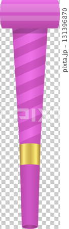 Striped purple party horn with gold accent on black. Celebration noisemaker for holidays. Fun imagery. 131396870
