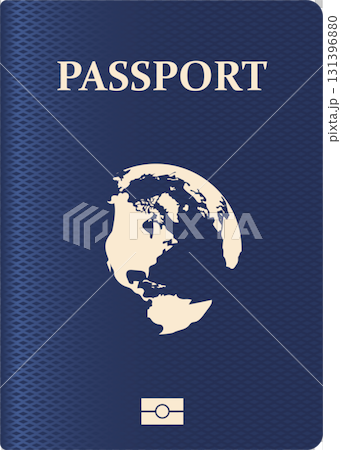 Passport document cover with globe graphic for travel, identification, and international affairs. 131396880