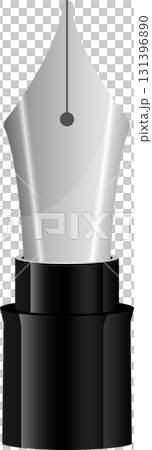 Detailed close-up of a silver and black fountain pen tip, showcasing its design and craftsmanship. Detailed close-up of a silver and black fountain pen tip, showcasing its design and craftsmanship. 131396890