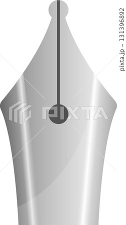 Silver fountain pen nib isolated on a black background, illustrating classic writing tools. 131396892