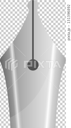 Silver fountain pen nib isolated on a black background, illustrating classic writing tools. 131396892