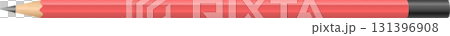Illustration of a red pencil with a sharpened lead point and a black eraser at the opposite end. 131396908