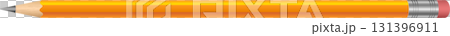 A well-used yellow pencil with a silver ferrule and pink eraser, ready for writing or drawing. 131396911