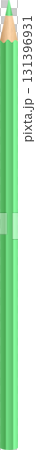 A green coloring pencil with an unsharpened wood tip stands upright in a white background. 131396931