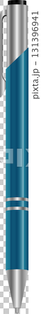 Illustration of a click-top pen with a blue body, silver accents, and a pocket clip. 131396941