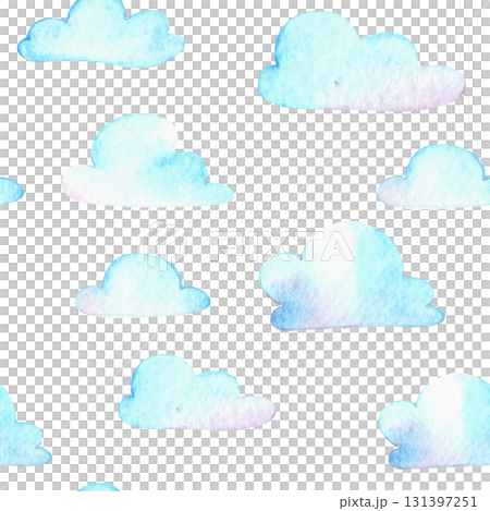 Seamless pattern with cute clouds. Watercolor print for kids. 131397251