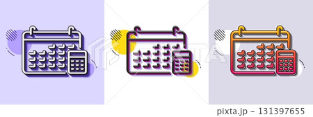 Calendar with calculator line icon. Halftone dotted pattern. Gradient icon with grain shadow. Accounting sign. Calculate finance symbol. Line calendar icon. Various designs. Vector Calendar with calculator line icon. Halftone dotted pattern. Gradient icon with grain shadow. Accounting sign. Calculate finance symbol. Line calendar icon. Various designs. Vector 131397655