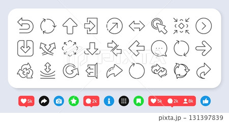 Share arrow icons. Social media: share, comment, like icons. Set of Synchronize, Download and Recycle icons. Undo, Refresh and Login symbols. Sign out, download and Upload. Vector Share arrow icons. Social media: share, comment, like icons. Set of Synchronize, Download and Recycle icons. Undo, Refresh and Login symbols. Sign out, download and Upload. Vector 131397839