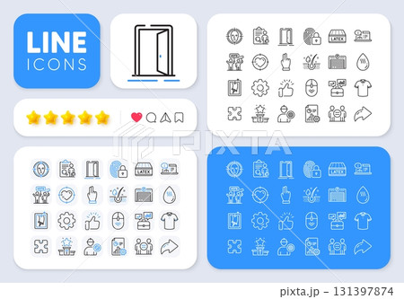 Click hand, Latex mattress and Business portfolio line icons for web app. Message, Share, Like social media icons. Pack of Hot water, Report, Engineer pictogram icons. Vector 131397874