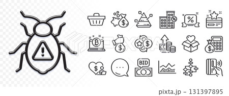 Loan house, Trade infochart and Pyramid chart line icons for web app. Glare of light effect. Message icon. Pack of Bribe, Discounts ribbon, Shopping basket pictogram icons. Vector 131397895