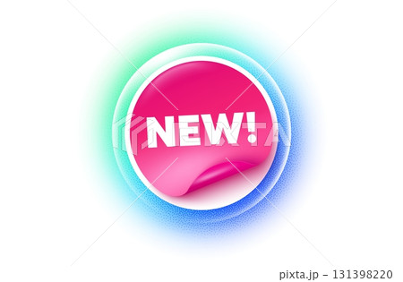 Arrivals sticker blue gradient. Paper offer price tag. New tag. Special offer sign. New arrival symbol. Sticker label. Grain dots effect. Vector 131398220