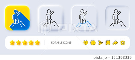 Leadership line icon. Neumorphic, Flat shadow, 3d buttons. Person raised his hand sign. Business skill symbol. Line leadership icon. Social media icons. Vector Leadership line icon. Neumorphic, Flat shadow, 3d buttons. Person raised his hand sign. Business skill symbol. Line leadership icon. Social media icons. Vector 131398339