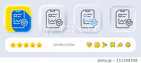 Report document line icon. Neumorphic, Flat shadow, 3d buttons. Analysis Chart or Sales growth report sign. Statistics data or Checklist symbol. Line report checklist icon. Social media icons. Vector Report document line icon. Neumorphic, Flat shadow, 3d buttons. Analysis Chart or Sales growth report sign. Statistics data or Checklist symbol. Line report checklist icon. Social media icons. Vector 131398398