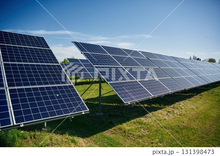 Photovoltaic solar panels outdoors under sunlight Photovoltaic solar panels outdoors under sunlight 131398473